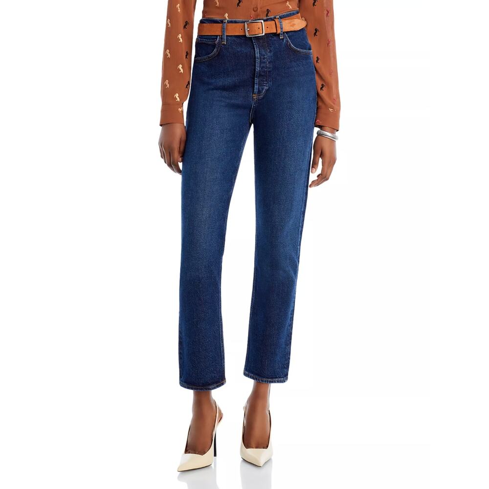 AGOLDE Riley Long Jeans High Rise Straight Leg Divided Blue 30 Blue Button Fly